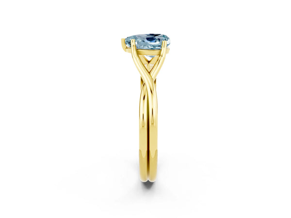 Yellow gold Heart Cut Aquamarine Solitaire Twist Band Prong Setting Ring