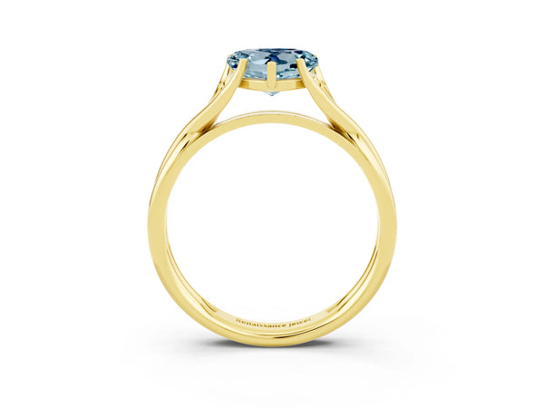 Yellow gold Heart Cut Aquamarine Solitaire Twist Band Prong Setting Ring