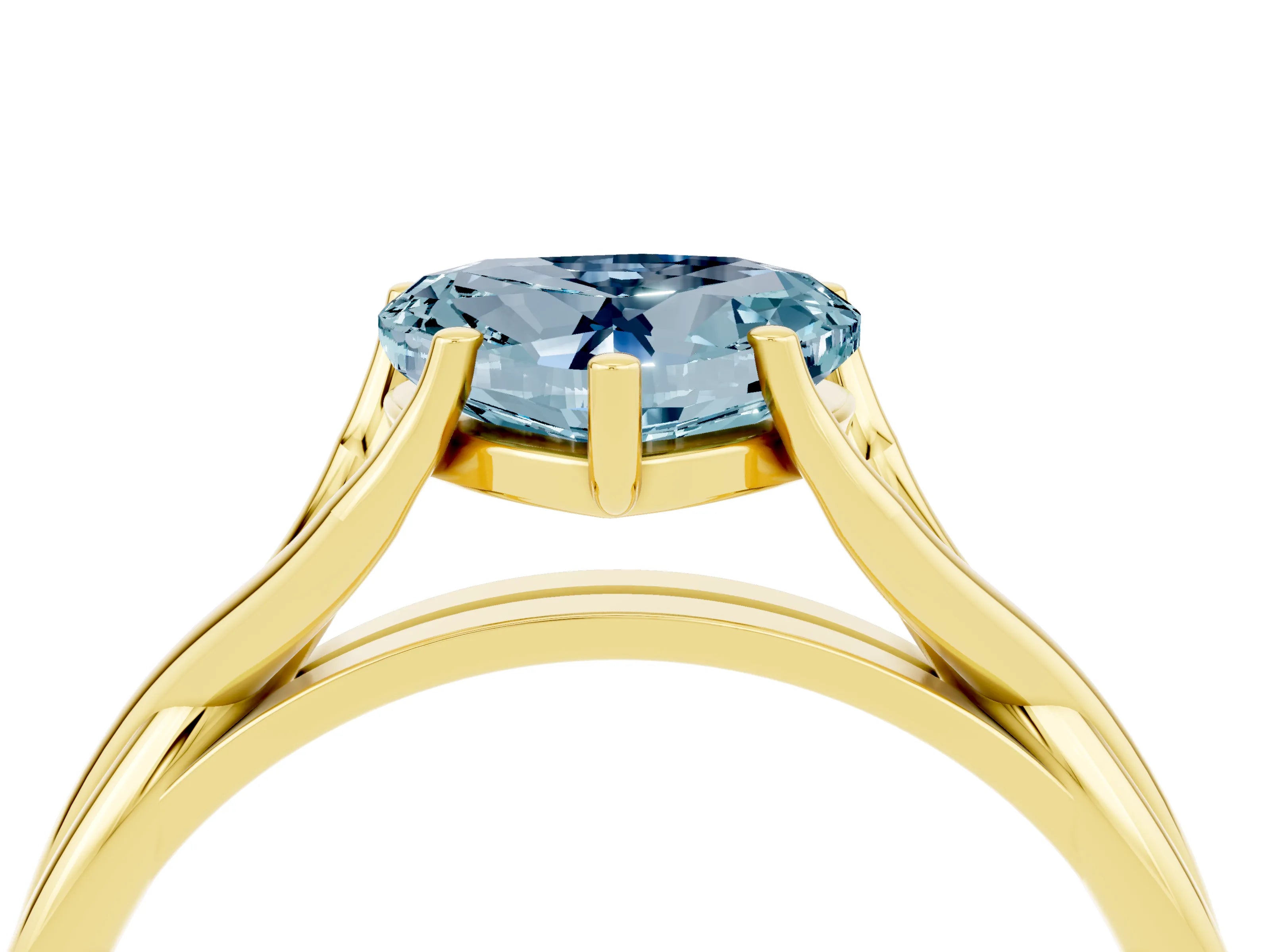 Yellow gold Heart Cut Aquamarine Solitaire Twist Band Prong Setting Ring_52