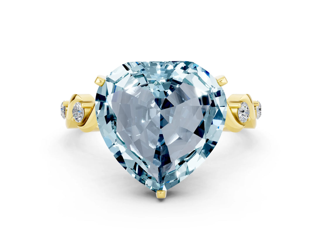 Yellow gold Heart Cut Aquamarine Solitaire Twisted Band with Round  Accents and Prong Setting_12