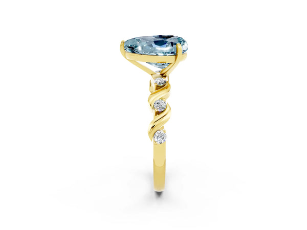 Yellow gold Heart Cut Aquamarine Solitaire Twisted Band with Round  Accents and Prong Setting