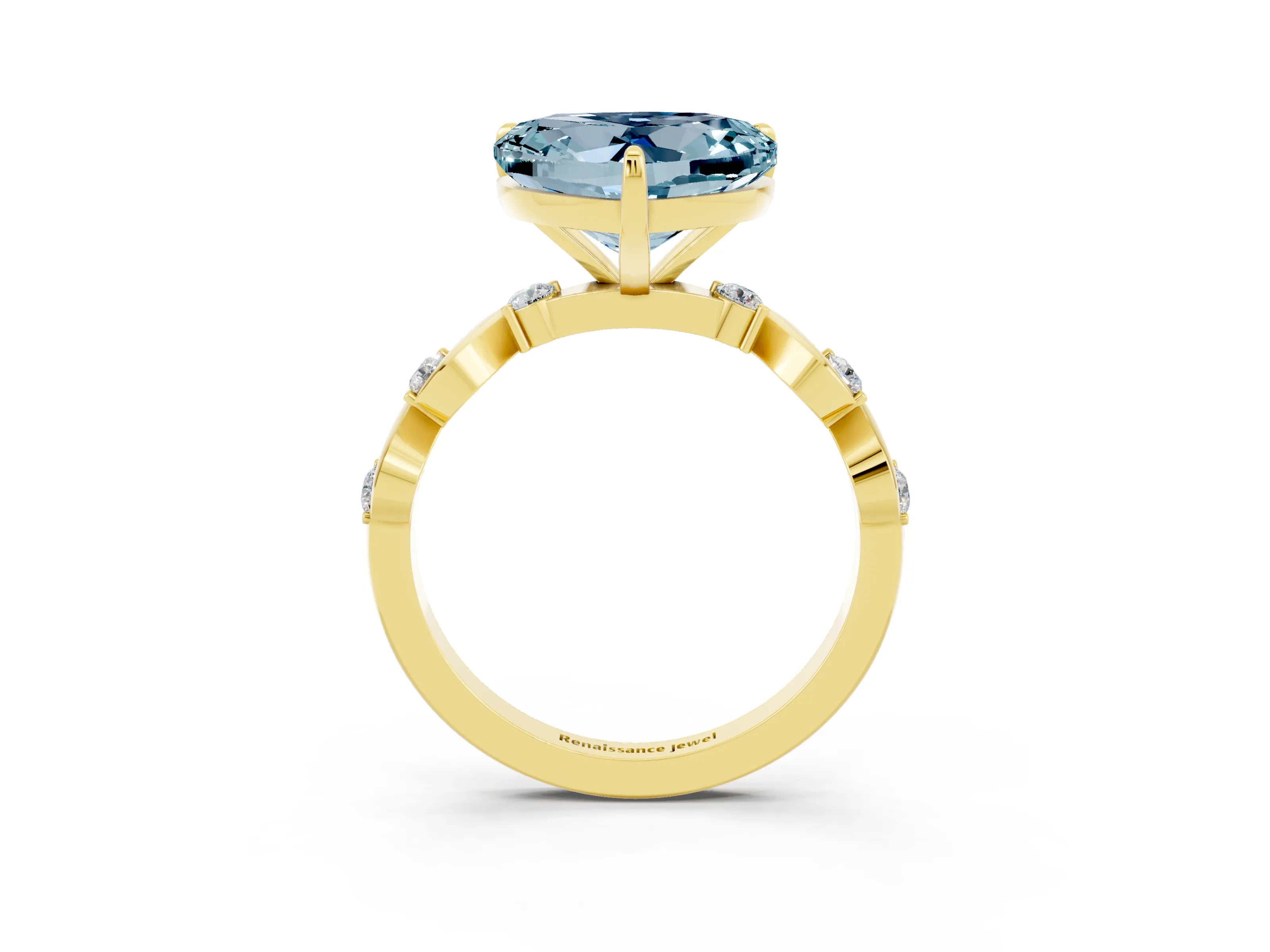 Yellow gold Heart Cut Aquamarine Solitaire Twisted Band with Round  Accents and Prong Setting_15