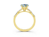 Yellow gold Heart Cut Aquamarine Solitaire with Side Baguettes and Channel Set Band_3