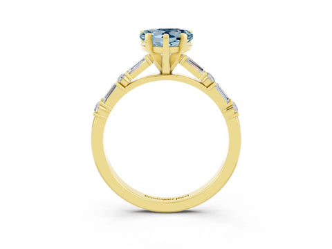Yellow gold Heart Cut Aquamarine Solitaire with Side Baguettes and Channel Set Band_3