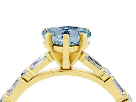 Yellow gold Heart Cut Aquamarine Solitaire with Side Baguettes and Channel Set Band_4