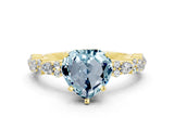 Yellow gold Heart Cut Aquamarine Solitaire with Side Stones, Pave Band, Four-Prong Setting_36