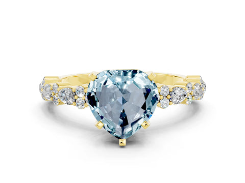 Yellow gold Heart Cut Aquamarine Solitaire with Side Stones, Pave Band, Four-Prong Setting_36