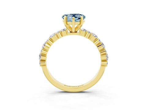 Yellow gold Heart Cut Aquamarine Solitaire with Side Stones, Pave Band, Four-Prong Setting_39