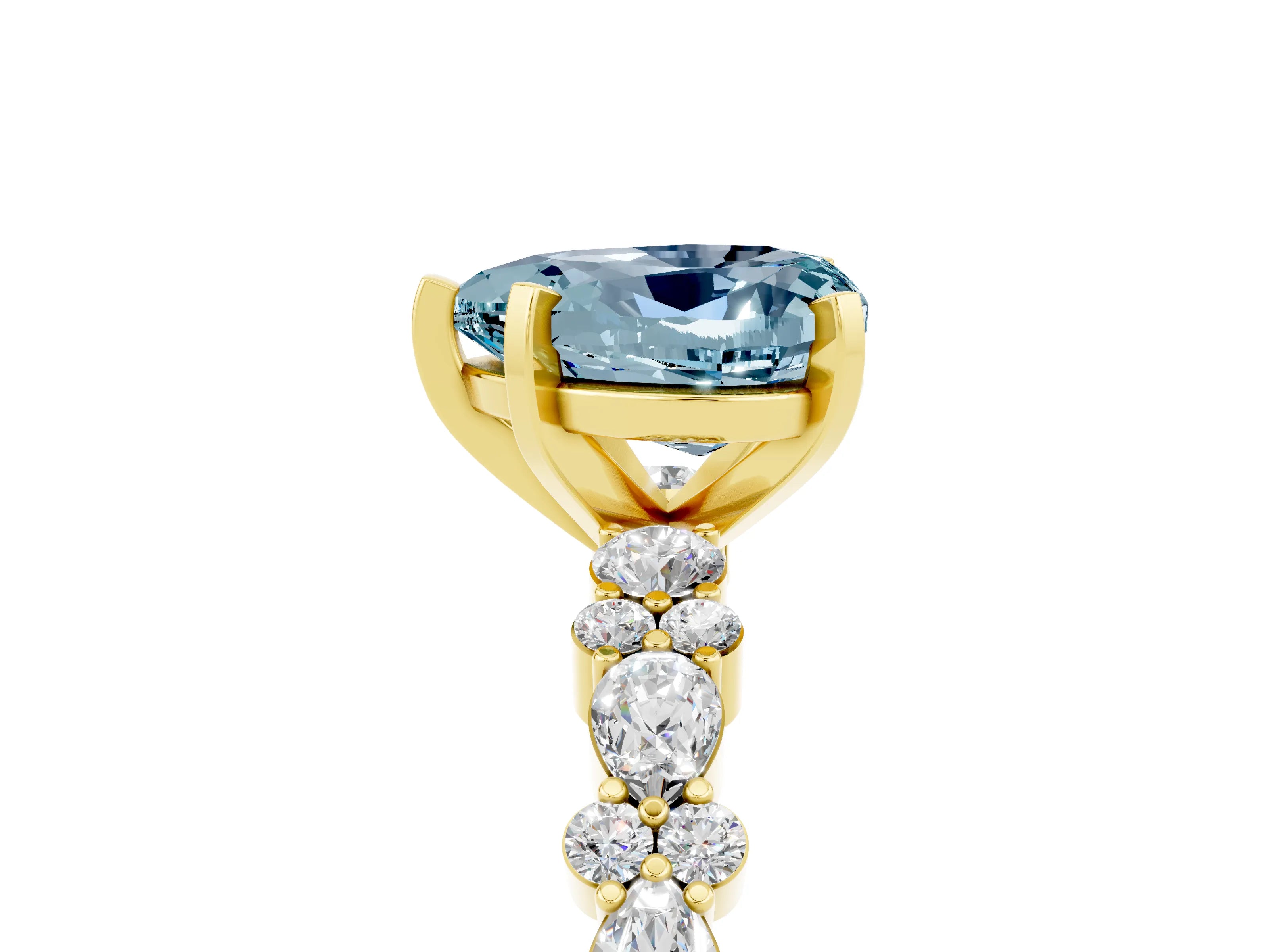 Yellow gold Heart Cut Aquamarine Solitaire with Side Stones, Pave Band, Four-Prong Setting_41