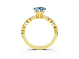 Yellow gold Heart Cut Aquamarine Solitaire with Side Stones on a Pavé Band and Four-Prong Setting_3