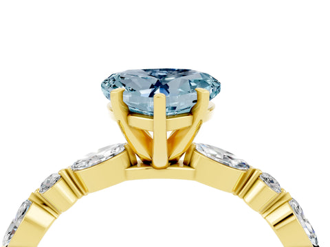 Yellow gold Heart Cut Aquamarine Solitaire with Side Stones on a Pavé Band and Four-Prong Setting_4