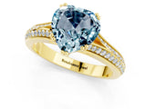 Yellow gold Heart Cut Aquamarine Split Shank Engagement Ring with Pavé Band_1