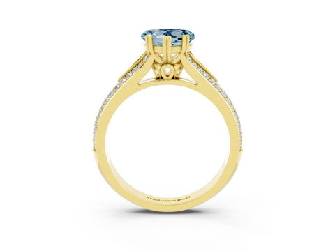 Yellow gold Heart Cut Aquamarine Split Shank Engagement Ring with Pavé Band_3