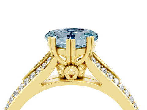 Yellow gold Heart Cut Aquamarine Split Shank Engagement Ring with Pavé Band_4