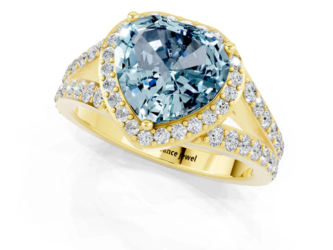 Yellow gold Heart Cut Aquamarine Split Shank Halo Ring with Four-Prong Setting_13