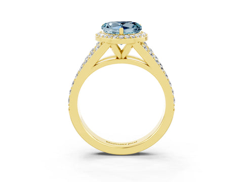 Yellow gold Heart Cut Aquamarine Split Shank Halo Ring with Four-Prong Setting_15