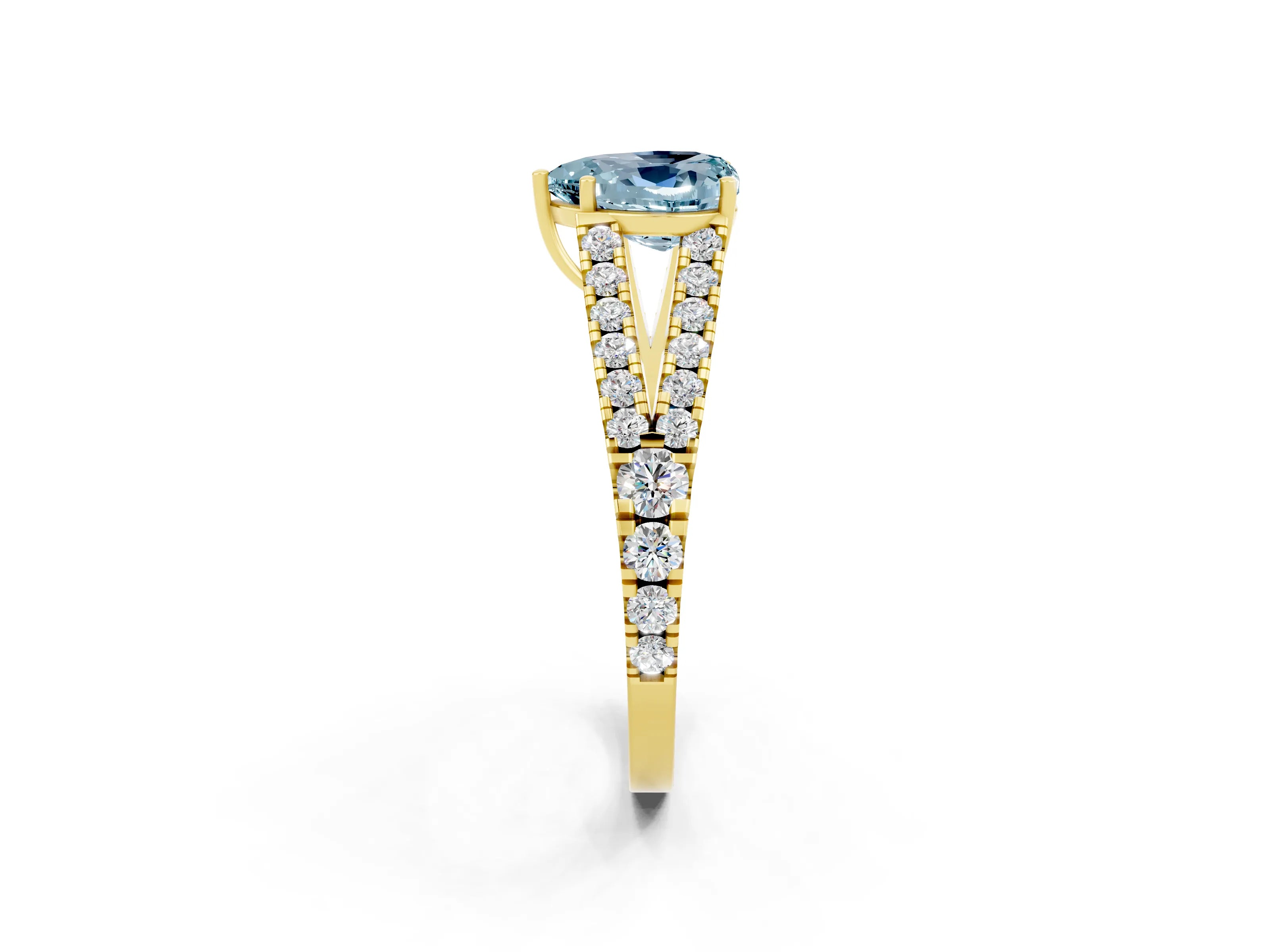 Yellow gold Heart Cut Aquamarine Split Shank Pavé Engagement Ring with Four-Prong Setting_14
