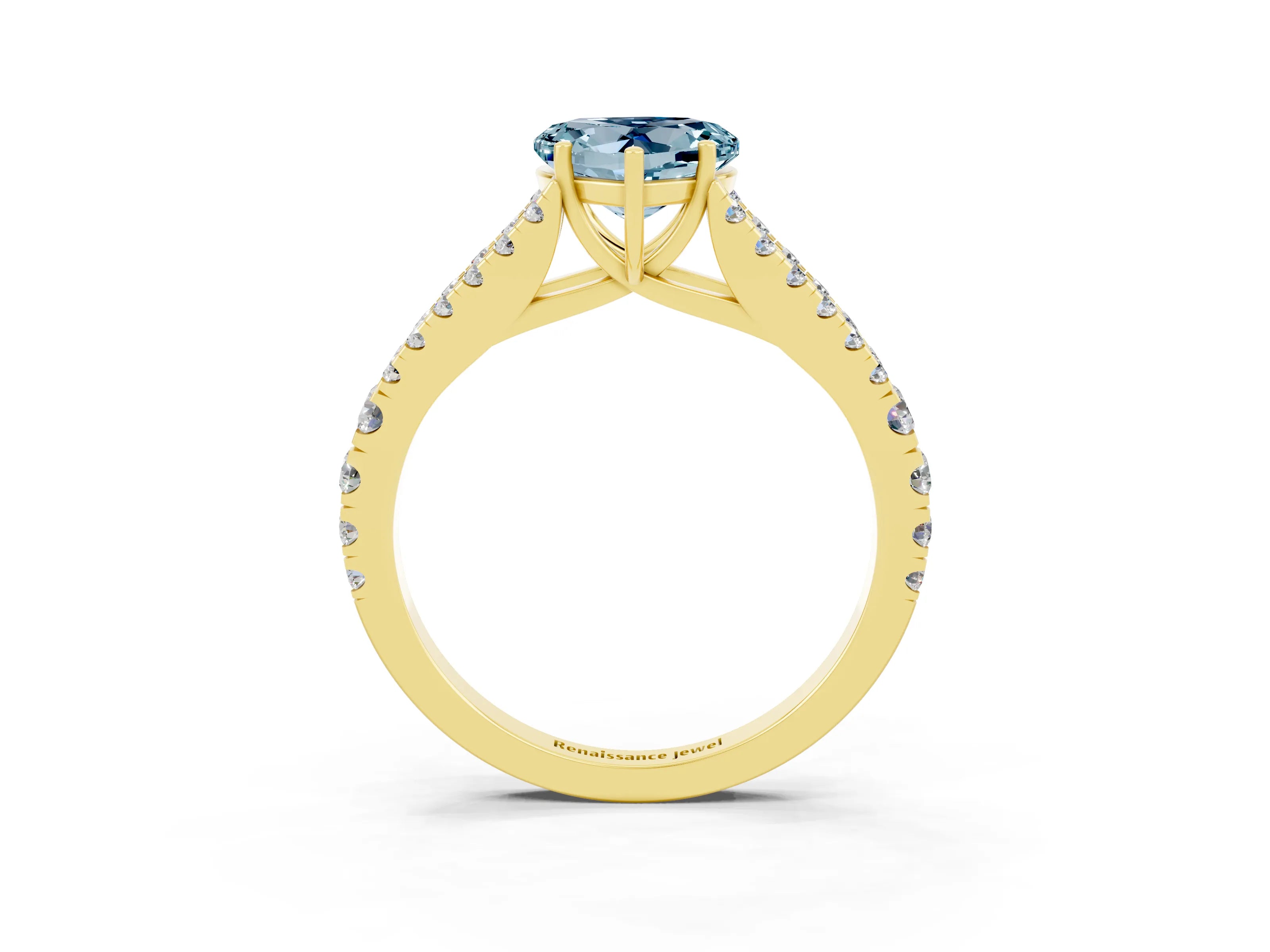 Yellow gold Heart Cut Aquamarine Split Shank Pavé Engagement Ring with Four-Prong Setting_15