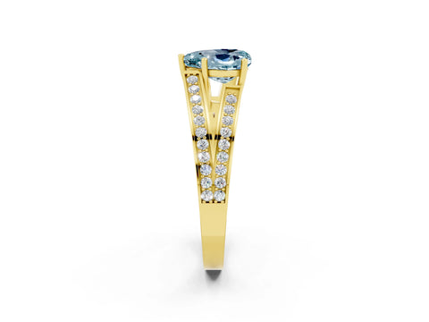 Yellow gold Heart Cut Aquamarine Split Shank Ring with Pavé Band and Four-Prong Setting_2