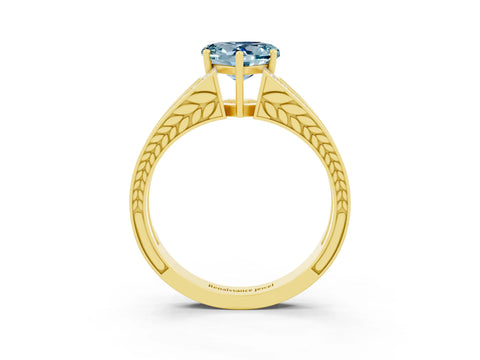 Yellow gold Heart Cut Aquamarine Split Shank Ring with Pavé Band and Four-Prong Setting_3