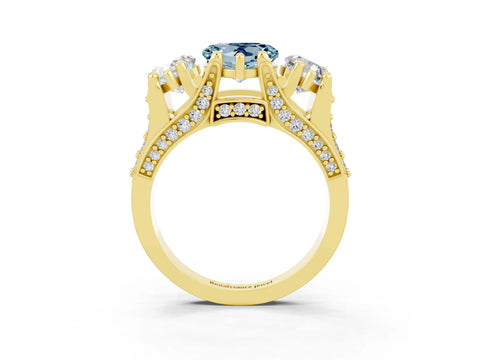 Yellow gold Heart Cut Aquamarine Three-Stone Ring with Channel Set Band and Four-Prong Setting_3