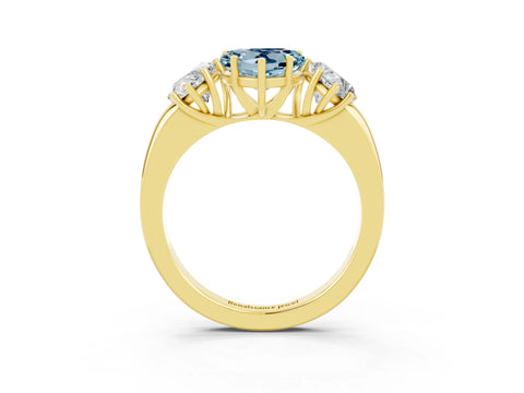 Yellow gold Heart Cut Aquamarine Three-Stone Ring with Four-Prong Setting and Classic Band_3