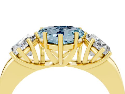 Yellow gold Heart Cut Aquamarine Three-Stone Ring with Four-Prong Setting and Classic Band_4