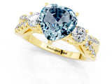 Yellow gold Heart Cut Aquamarine Three-Stone Ring with Pavé Split Shank and Four-Prong Setting_1