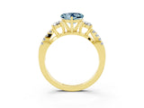 Yellow gold Heart Cut Aquamarine Three-Stone Ring with Pavé Split Shank and Four-Prong Setting_3