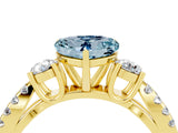 Yellow gold Heart Cut Aquamarine Three-Stone Ring with Pavé Split Shank and Four-Prong Setting_4