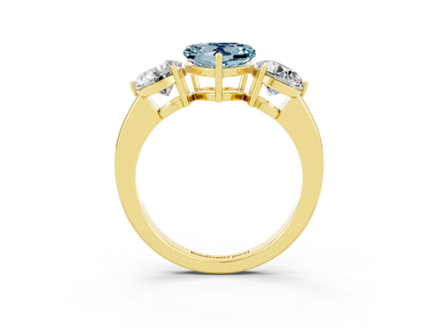 Yellow gold Heart Cut Aquamarine Three-Stone Ring with Prong Setting and Classic Band_3