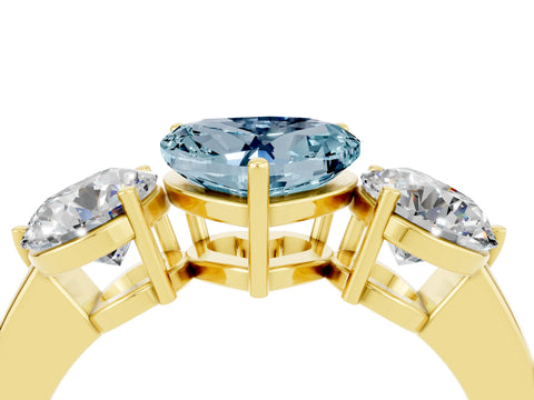Yellow gold Heart Cut Aquamarine Three-Stone Ring with Prong Setting and Classic Band_4