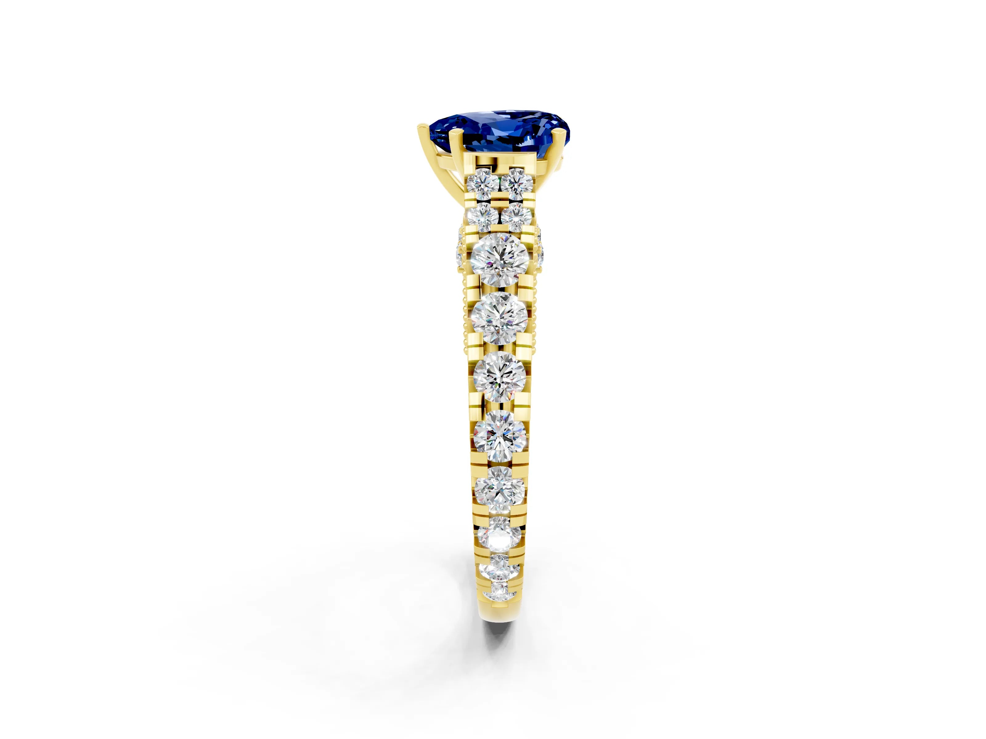Yellow gold Heart Cut Blue Sapphire Classic Solitaire Ring with Pavé Band and Four-Prong Setting_2