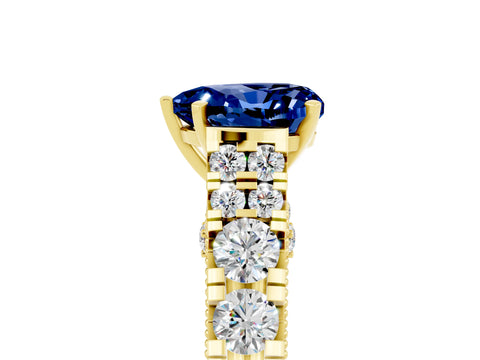 Yellow gold Heart Cut Blue Sapphire Classic Solitaire Ring with Pavé Band and Four-Prong Setting_5