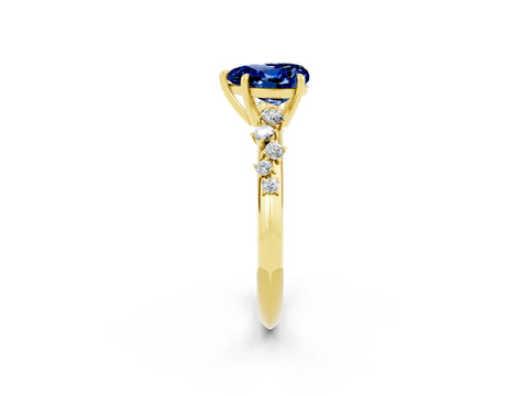 Yellow gold Heart Cut Blue Sapphire Cluster Side Stone Solitaire Ring with Prong Setting_26