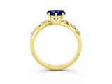 Yellow gold Heart Cut Blue Sapphire Cluster Side Stone Solitaire Ring with Prong Setting_27