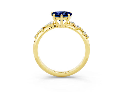 Yellow gold Heart Cut Blue Sapphire Cluster Side Stone Solitaire Ring with Prong Setting_27