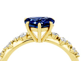 Yellow gold Heart Cut Blue Sapphire Cluster Side Stone Solitaire Ring with Prong Setting_28