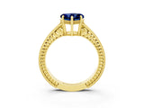 Yellow gold Heart Cut Blue Sapphire Engagement Ring with Milgrain Channel Set Band and Prong Setting_3