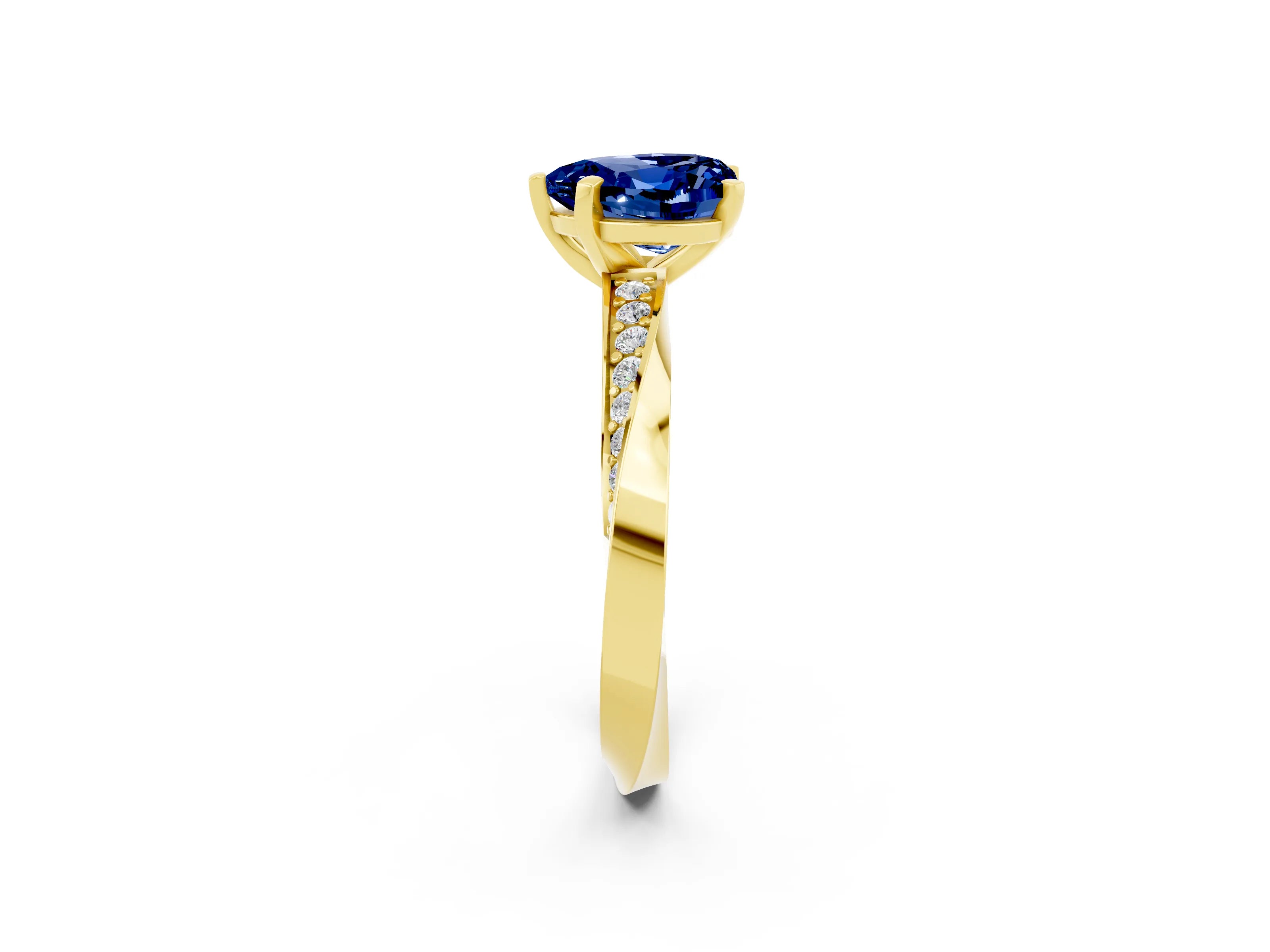 Yellow gold Heart Cut Blue Sapphire Engagement Ring with Side Stone Accents and Four-Prong Setting_26