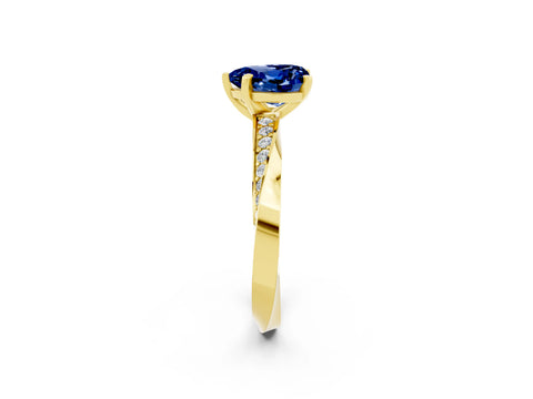 Yellow gold Heart Cut Blue Sapphire Engagement Ring with Side Stone Accents and Four-Prong Setting_26