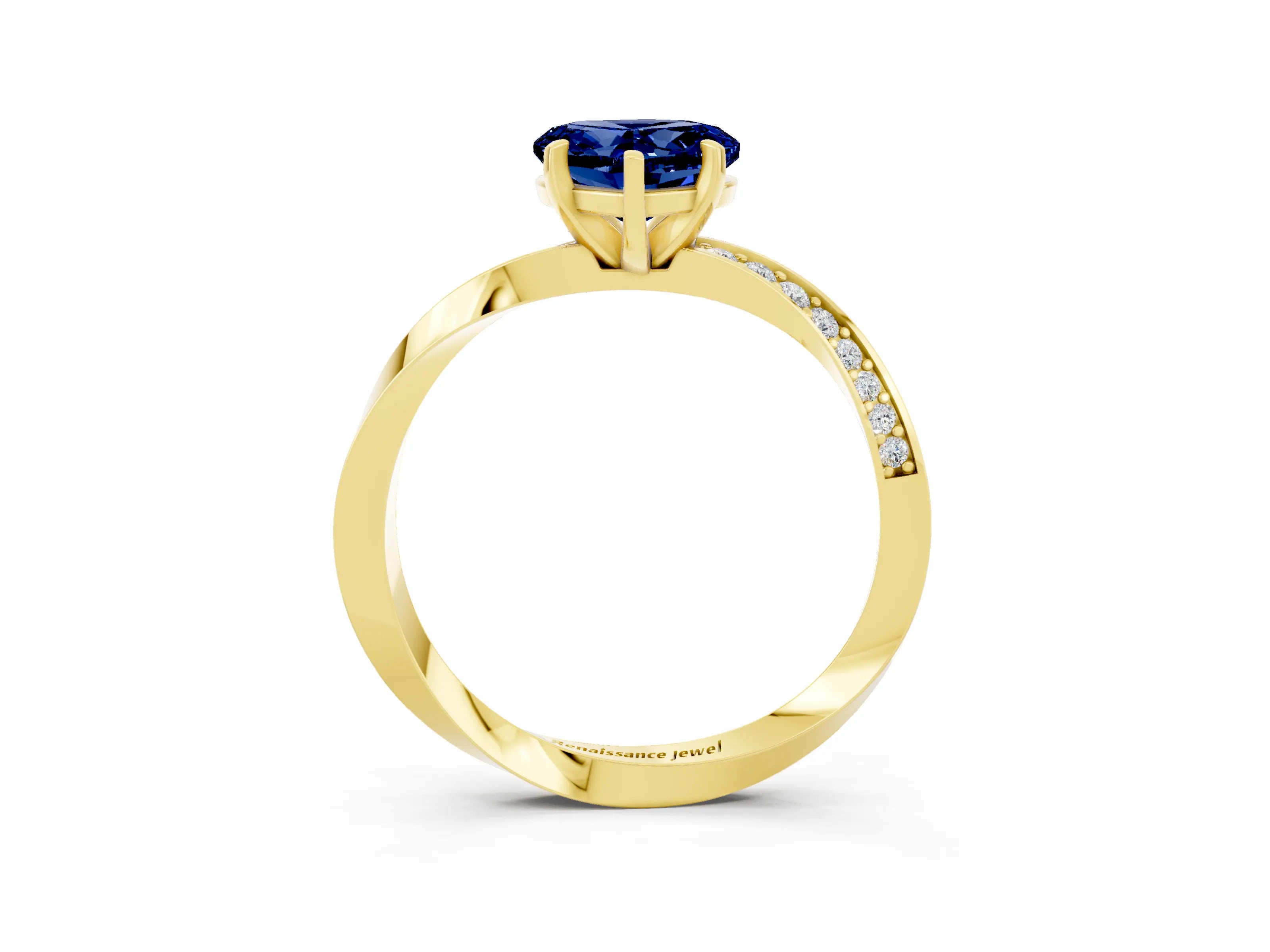 Yellow gold Heart Cut Blue Sapphire Engagement Ring with Side Stone Accents and Four-Prong Setting_27