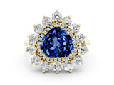 Yellow gold Heart Cut Blue Sapphire Floral Double Halo Engagement Ring with Prong Setting_60