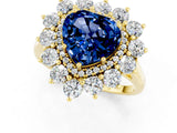 Yellow gold Heart Cut Blue Sapphire Floral Double Halo Engagement Ring with Prong Setting_61