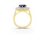 Yellow gold Heart Cut Blue Sapphire Floral Double Halo Engagement Ring with Prong Setting_63