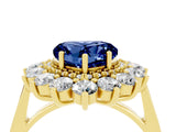 Yellow gold Heart Cut Blue Sapphire Floral Double Halo Engagement Ring with Prong Setting_64