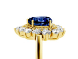 Yellow gold Heart Cut Blue Sapphire Floral Double Halo Engagement Ring with Prong Setting_65