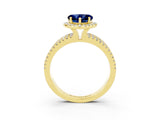 Yellow gold Heart Cut Blue Sapphire Halo Engagement Ring with Split Shank and Four-Prong Setting_3
