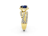 Yellow gold Heart Cut Blue Sapphire Halo Ring with Round Split Shank and Prong Setting_50