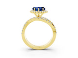 Yellow gold Heart Cut Blue Sapphire Halo Ring with Round Split Shank and Prong Setting_51